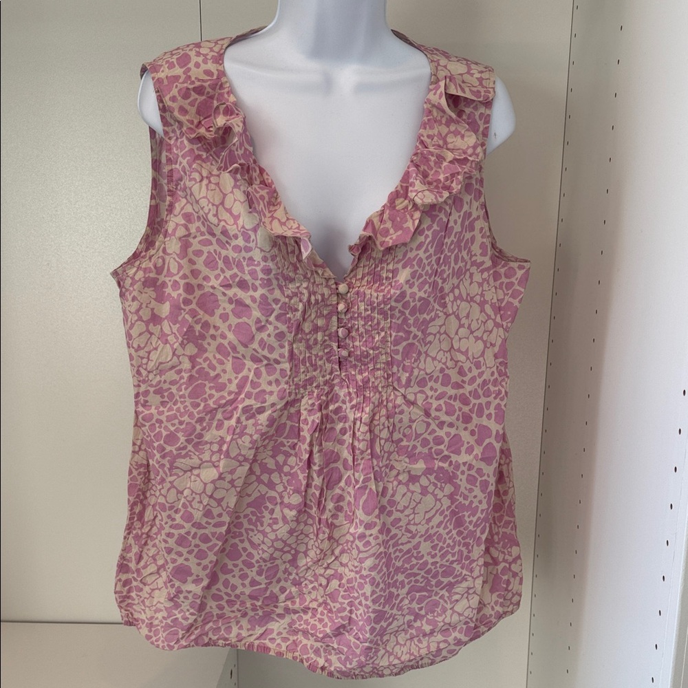 LOFT Pink and Cream Ruffled Blouse